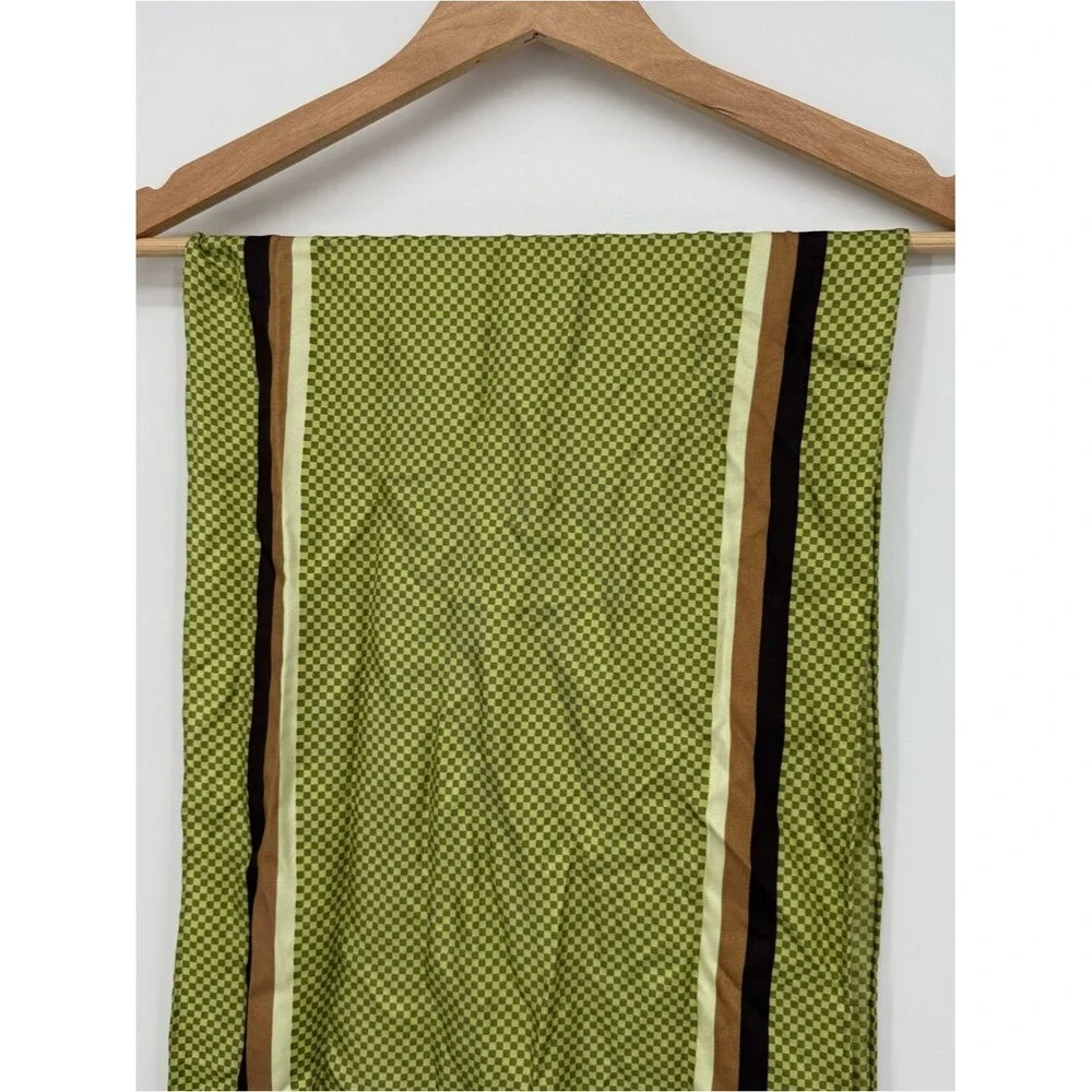 Unbranded Green Checker Print Long Rectangle Scarf Brown Border Wrap Accessory